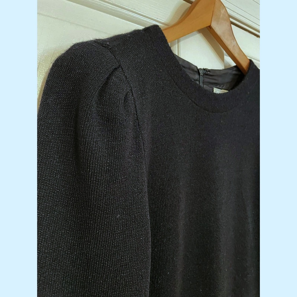 Vintage Connections Polka Dot Bow Pockets Knit Mini Dress Black Long Sleeve M 10